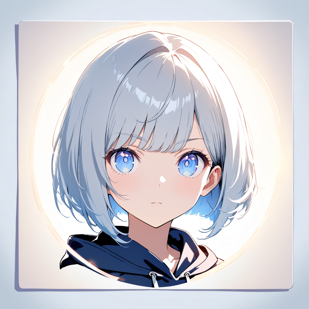 银色短发，蓝色眼睛，科技卫衣，霓虹光，居中动漫头像